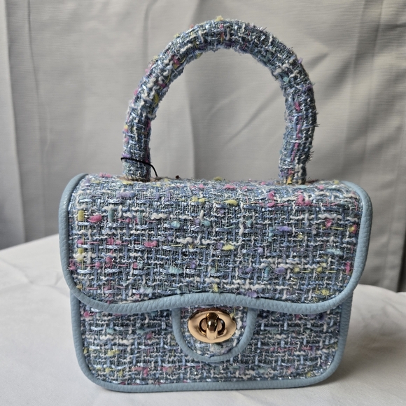 Call It Spring Handbags - Call It Spring Tweed Mini Top Handle Bag Pastel Structured Purse Gold Turn Lock